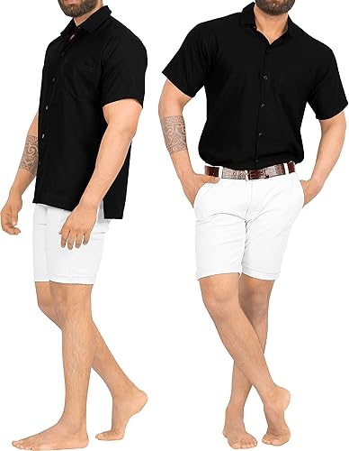 Vista 4 de LA LEELA Camisas casuales de manga corta con botones para hombre, para playa, verano, color liso, para trabajo, vacaciones, campamento, camisas