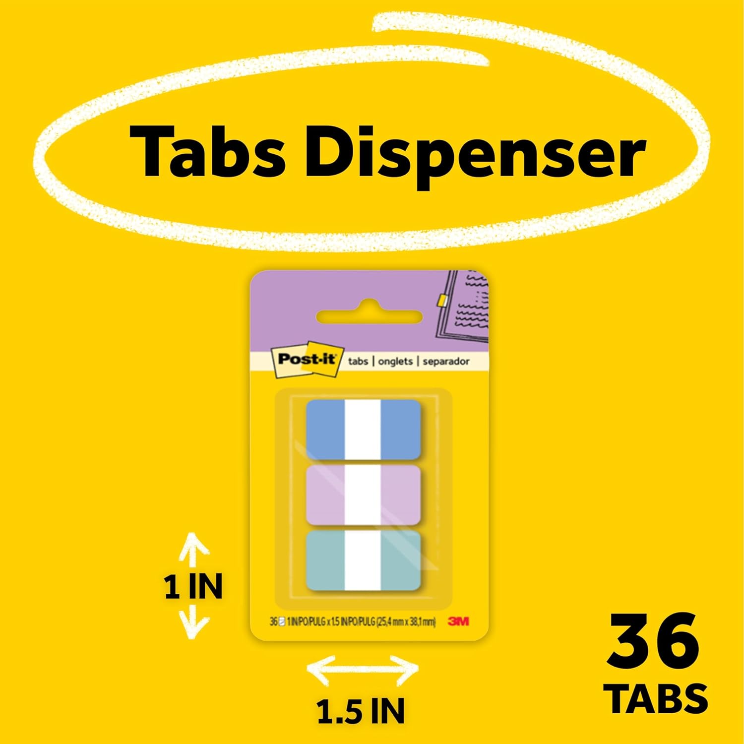 Post-it Sticky Tabs, 1 x 1.5 in, Warm Pastels, 3 Pads, 36 Tabs Total image 2