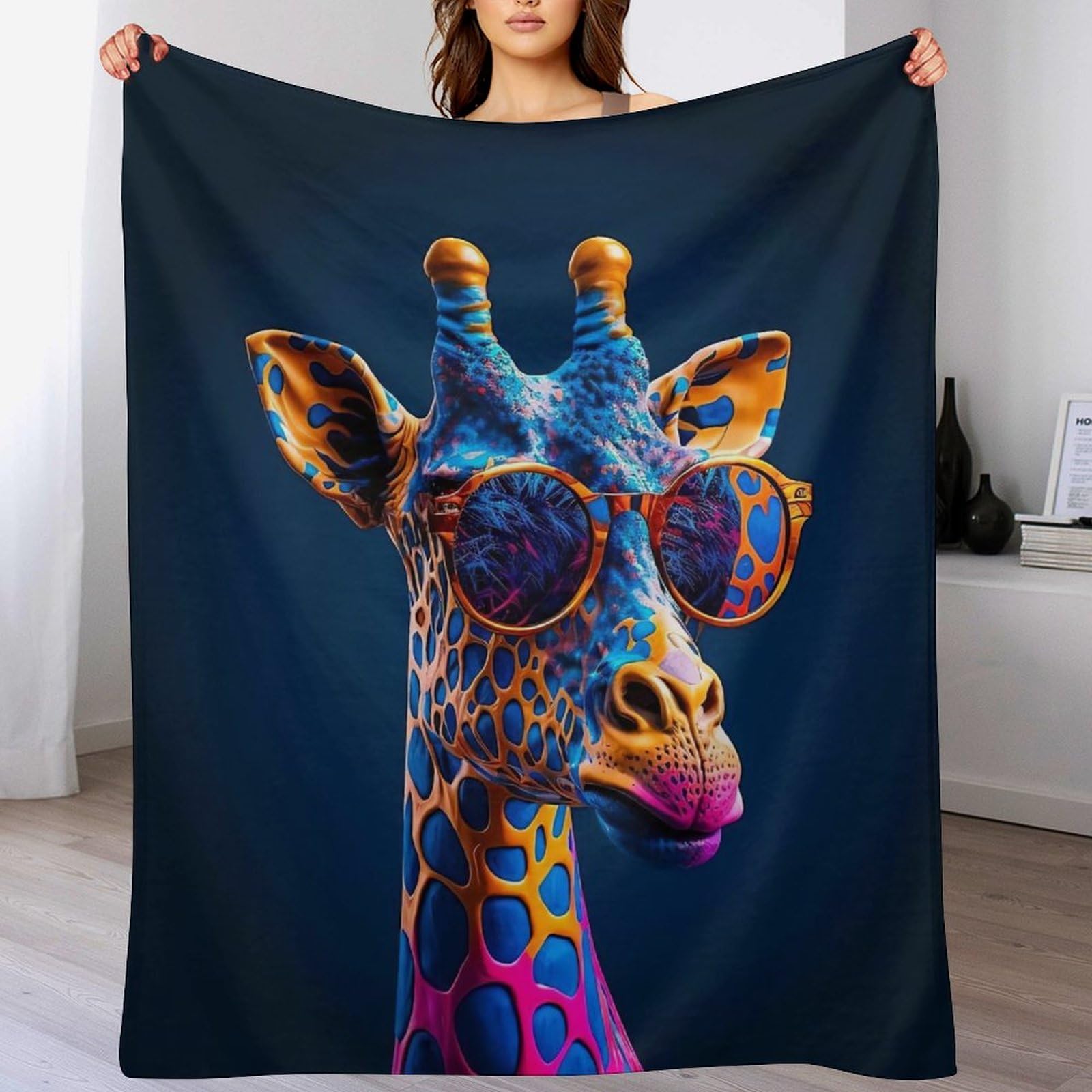 Couverture girafe polaire en peluche de flannel douce pour lit et canape 100x130cm