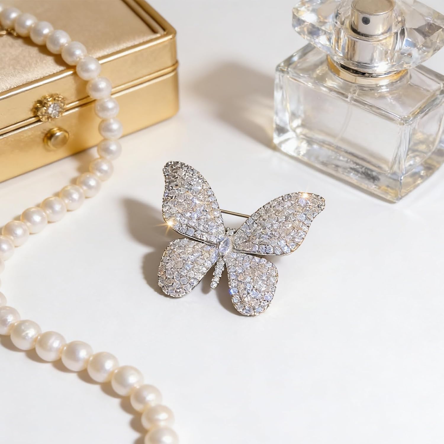 6 PCS Butterfly Brooch,Alloy Rhinestone Butterfly Brooches and Pins for Women,Classic Silvery Insect Pin,Elegant Lapel Pin for Wedding Birthday,Sparkly Crystal Bug Suit Jewelry Gifts