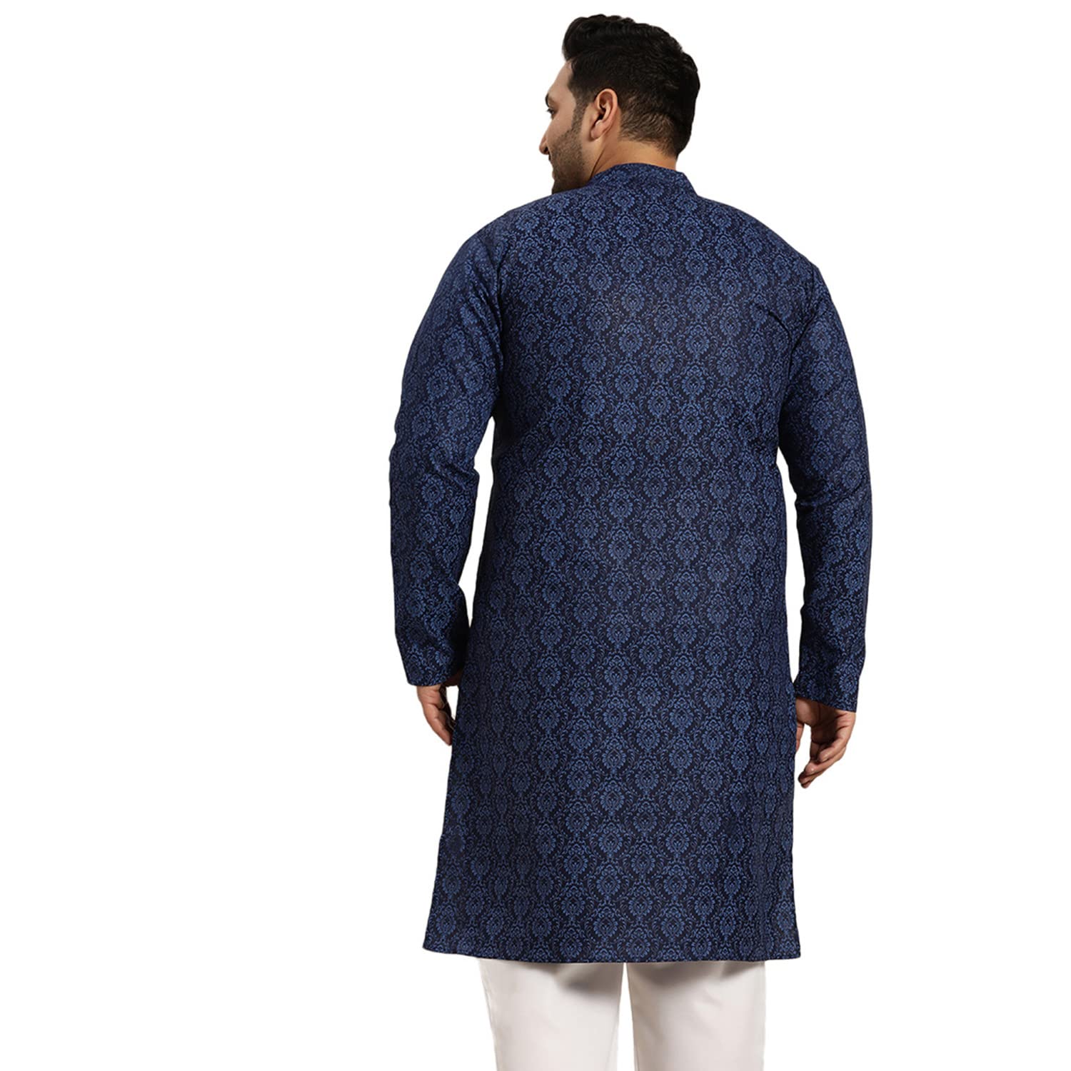 Sojanya Plus (Since 1958) Men's Cotton Blend Navy Blue And Black Printed Only Long Kurta