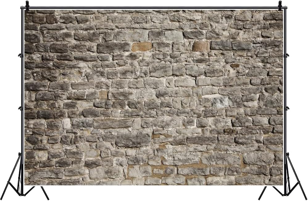 Laeacco Brick Wall Backdrop 10x8FT Vintage Grey Stone Brick Photography Background Rustic Brick Newborn Baby Shower Birthday Party Decor Cake Table Banner Wallpaper Portrait Photo Studio Shoot Props