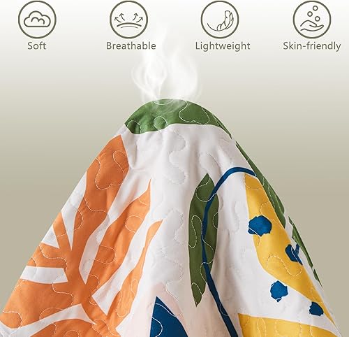 Miniatura 6 de Yogeneg Juego de ropa de cama Queen con patrón botánico verde y amarillo, juego de edredón blanco matrimonialqueen, colcha de verano ligera y suave