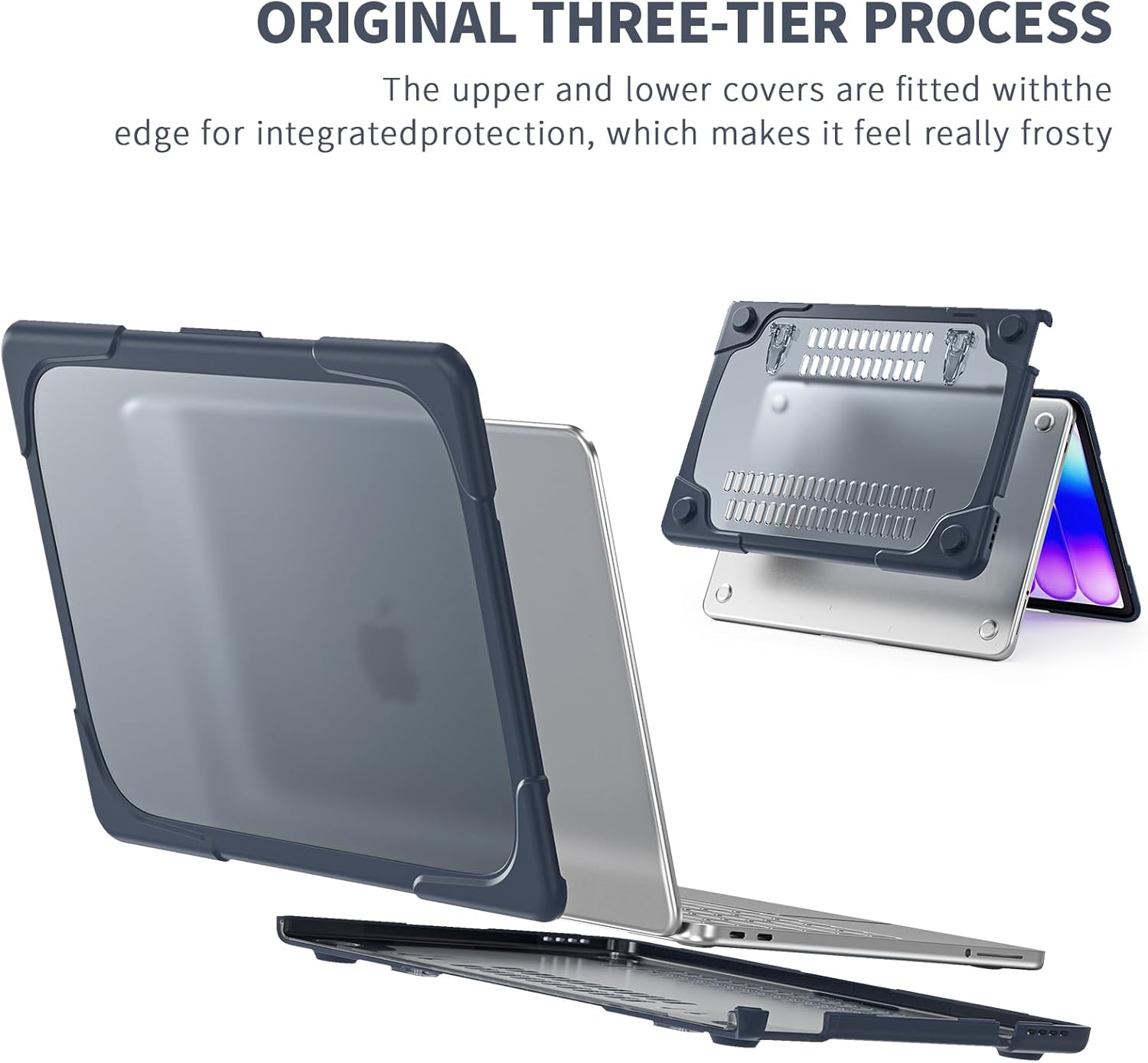 Batianda Heavy Duty Case for MacBook Neo 13 inch 2026 Release Model A3404 A18 Pro Chip, Ergonomic Foldable Kickstand (Holds 22lbs) Matte Translucent Shockproof Cover, Indigo