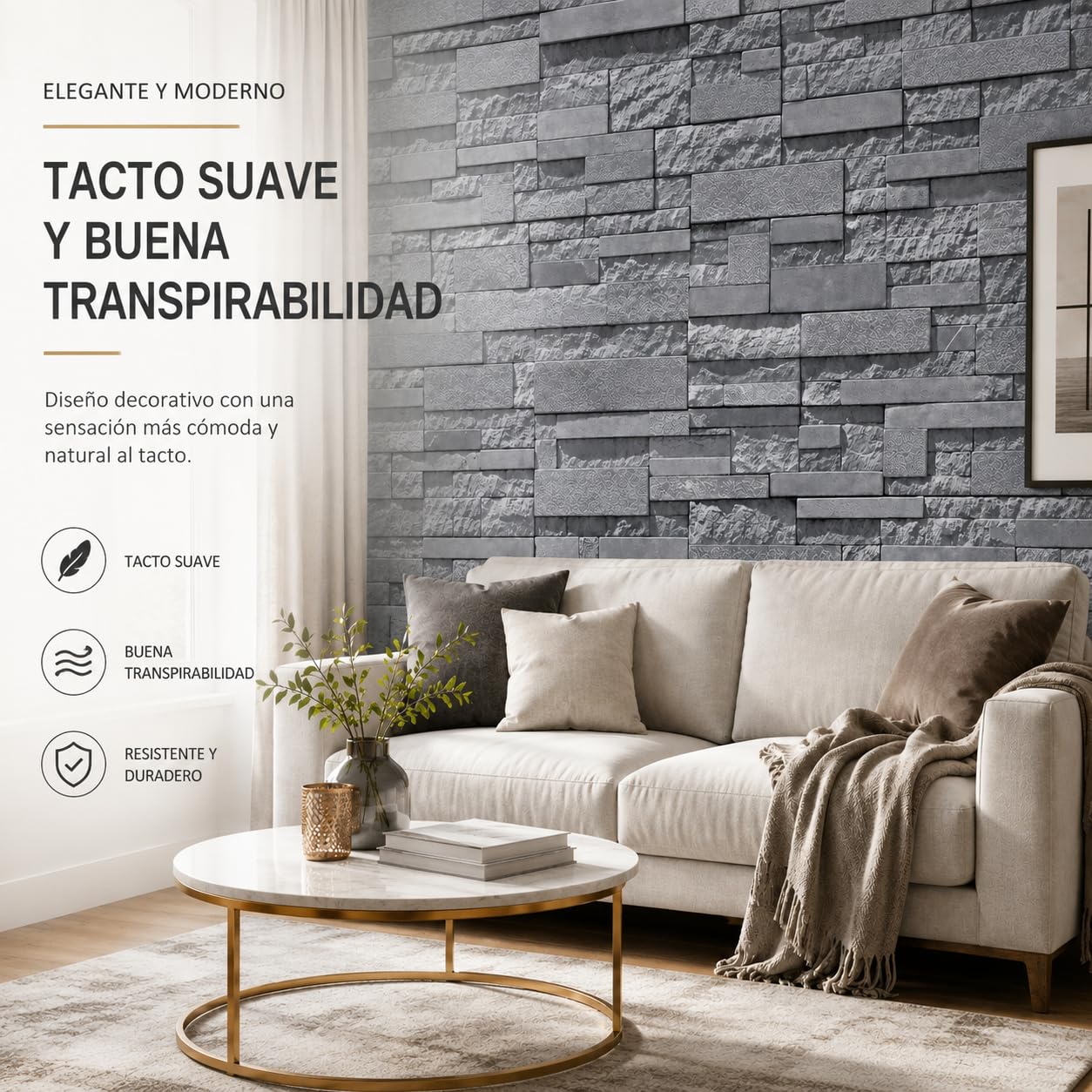 Genérico Papel Pintado 3D Efecto Ladrillo Gris Oscuro, Rollo PVC 10x0.53m