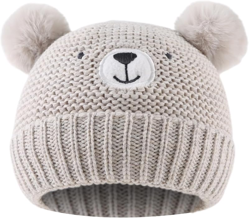 Cute Bear Baby Beanie Pompom Baby Boys Hat Infant Toddler Winter Knitted Beanies for Girls