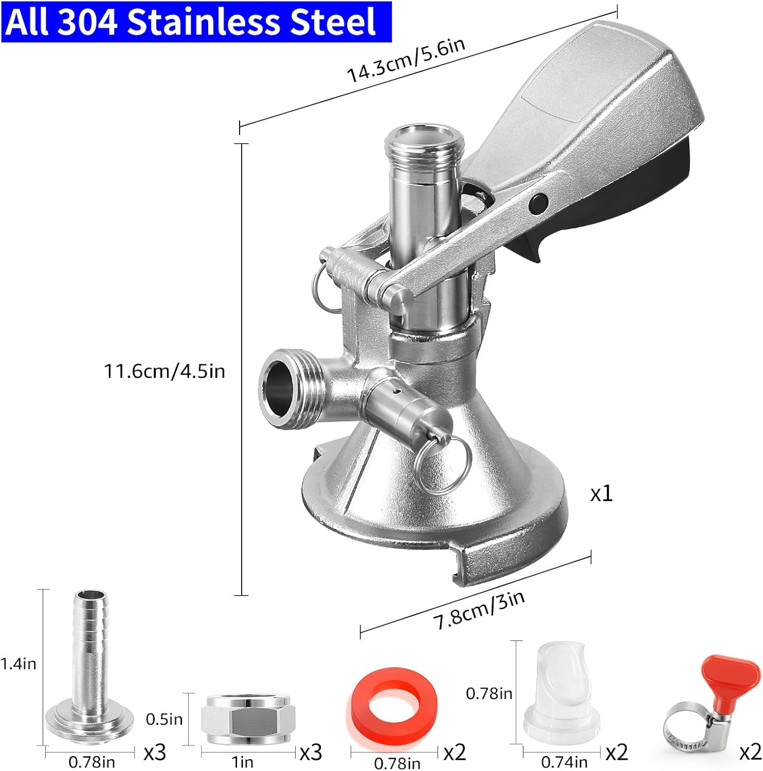 A System Keg Coupler 304 Stainless Steel Probe Body, European Sankey Keg Coupler A Type Beer Coupler with a Pressure Relief Valve for Home Brewing Draft Beer Tap Dispenser Fit 5/16 Beer Line Gas Line