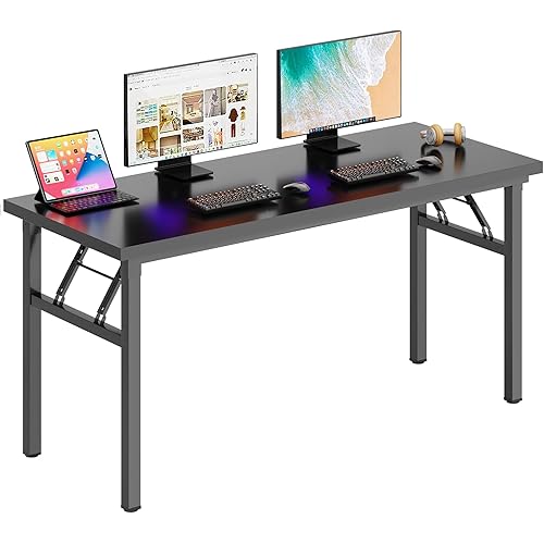 DlandHome Computer Desk 62 inches Office Desk Computer Table Study Writing Desk Workstation for Home Office Metal Frame Black and Black