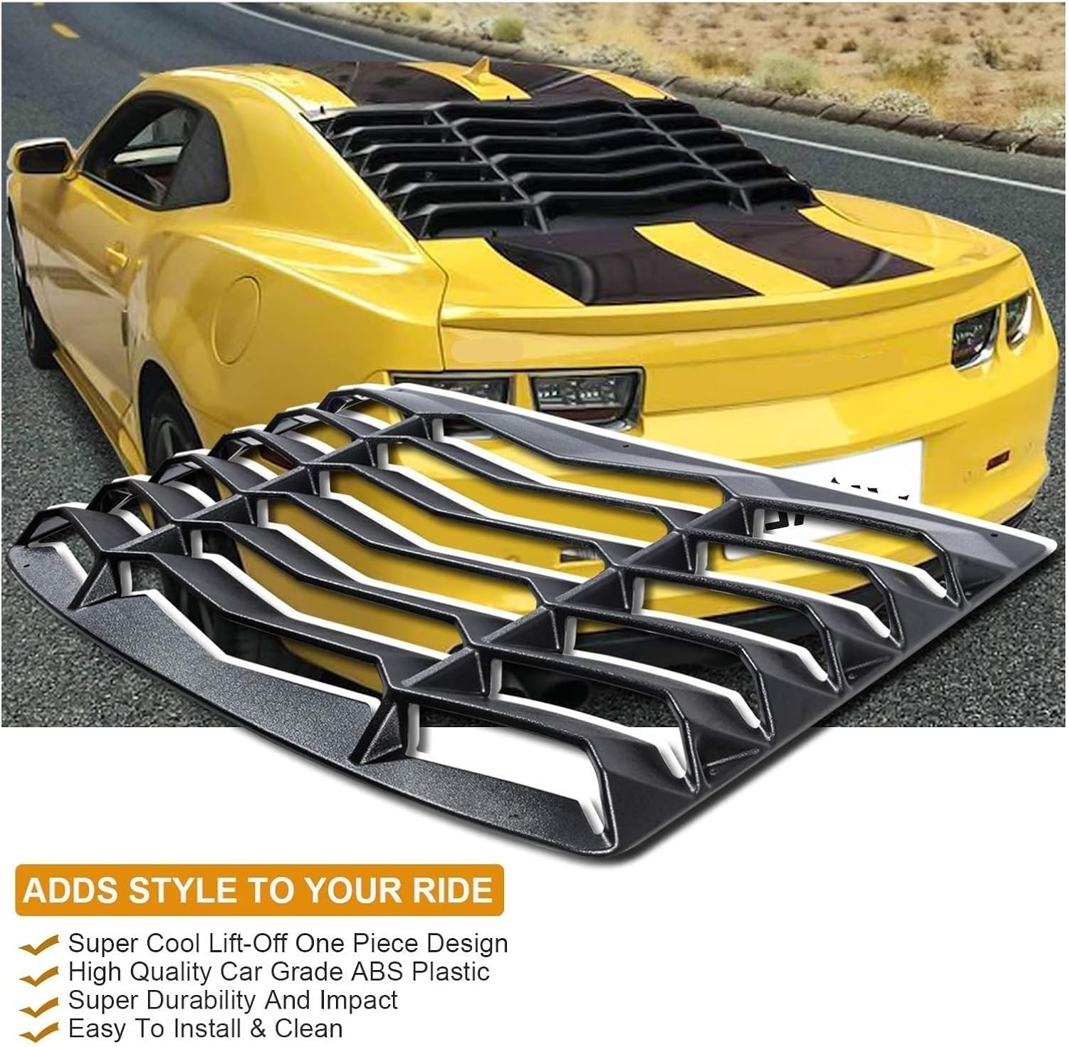 ABS Rear Window Windshiled Louver Sun Shade Cover Matte Black in GT Style Compatible for Chevrolet Camaro 2010-2015