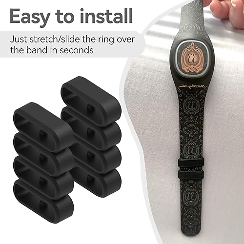 Miniatura 5 de RuenTech Paquete de 6 bandas compatibles con bandas mágicas de Disney 1.0, 2.0 y +, anillos de cierre de silicona de seguridad, soporte y clips