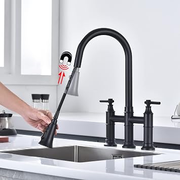 SUMERAIN Bridge Kitchen Sink Faucet Matte Black 3 Hole 8