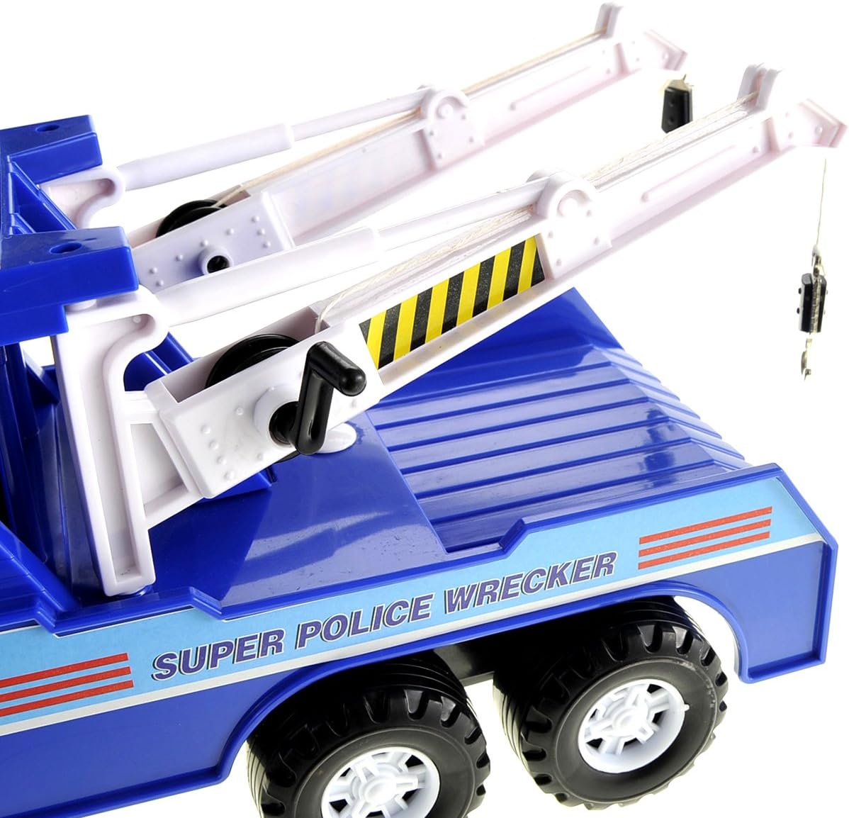 PowerTRC Police Tow Truck Toy for Boys Ages 3-5 | 13 inch Push & Go Realistic Friction Powered Wrecker with Working Winch Adjustable Double Hook Christmas Toy Gift