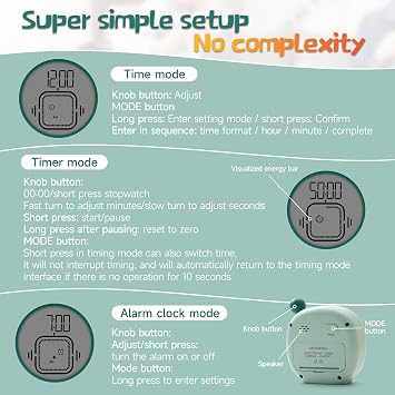 VEWINGL Visual Timer with Count Up & Countdown for Study, Work & Kitchen