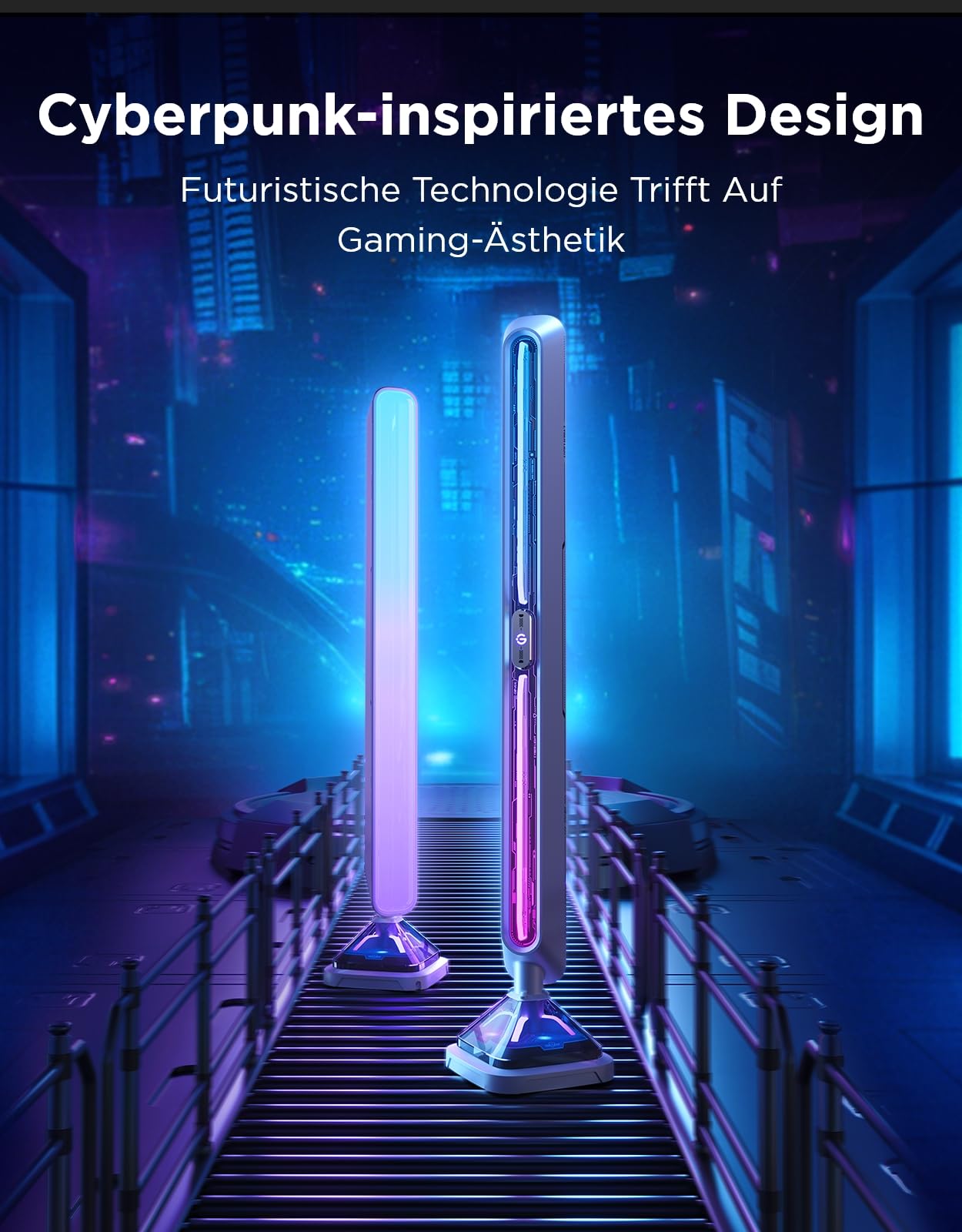 Govee RGBIC Gaming Light Bars, Cyberpunk LED Beleuchtung mit dreiseitiger RGB Ambient Light für PC, Monitor, Smarte WLAN & Bluetooth, 60+ Szenen, Kompatibel mit Alexa & Google Home, 2er-Set, Silber | Dreiseitiges RGB Licht für PC, Monitor, Smart-WiFi&Blue