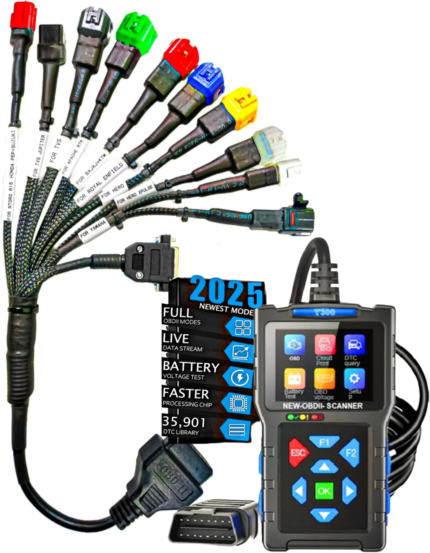 DANLITE TOOLS TECHNICIAN BS6-BS7 Bike Scanning Cable All OBD Universal Cable with Fast Connectivity Work with T300 OBD-II Scanner (Multicolor6)