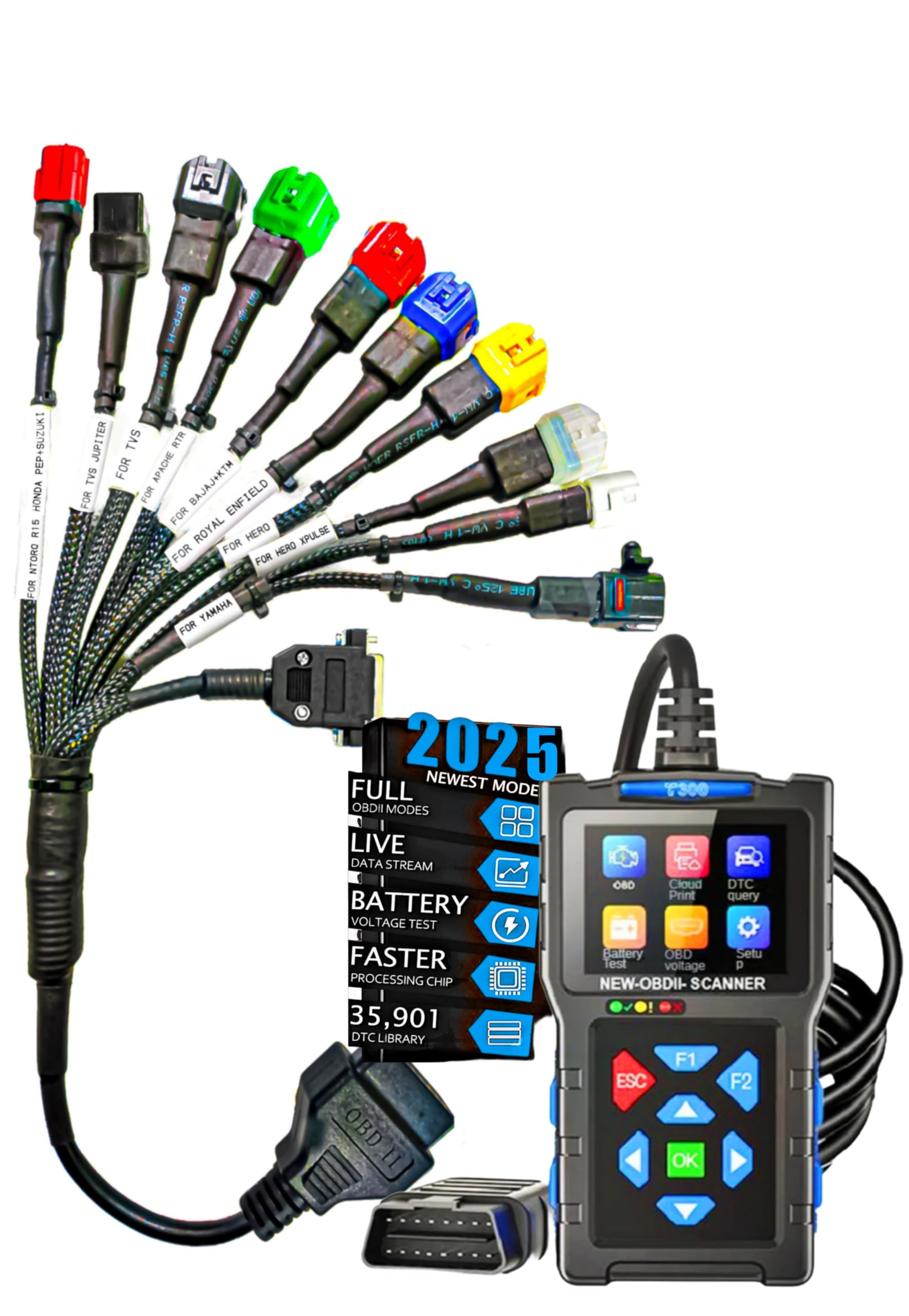 DANLITE TOOLS TECHNICIAN BS6-BS7 Bike Scanning Cable All OBD Universal Cable with Fast Connectivity Work with T300 OBD-II Scanner (Multicolor6)