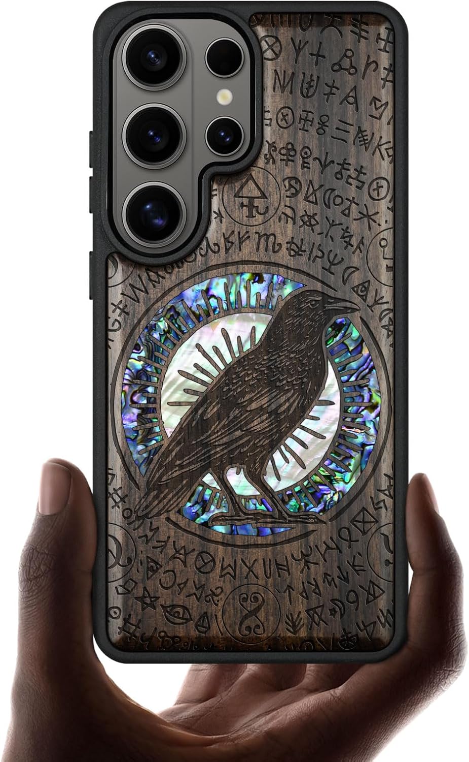 Carveit Magnetic Wooden Case for Samsung Galaxy S26 Ultra Case, Wood Artisan Engraved & Handmade Shell Inlaid, Compatible with MagSafe Wireless Chargers (Incomplete Compass) Blackwood