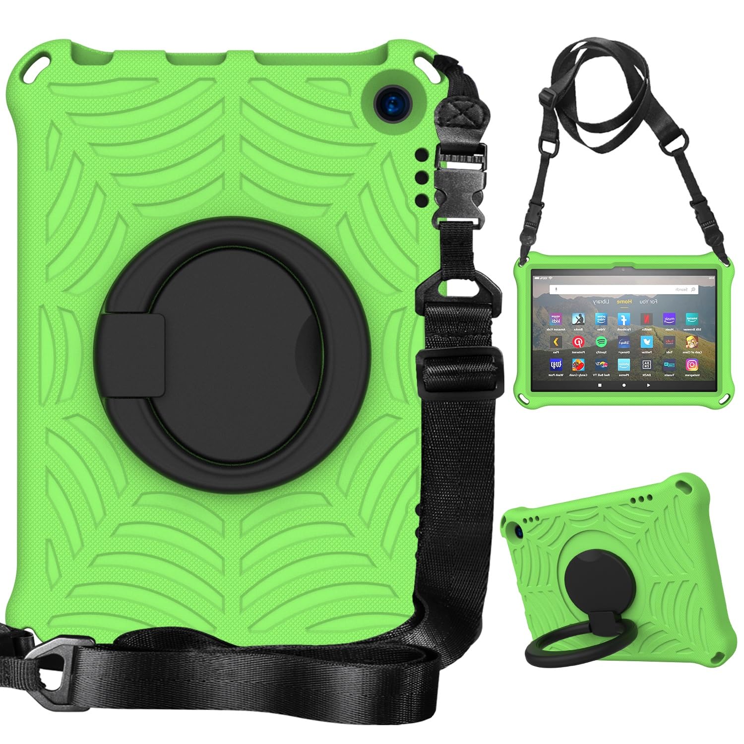 Ochronne etui na tablet Odporna na wstrząsy dziecięca obudowa kompatybilna z Kindle Fire HD 8 / Fire HD 8 Plus (2020/2022), lekka obrotowa podstawka z uchwytem i paskiem na ramię Pełna ochrona(Ye?il)