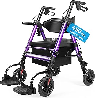Heavy Duty Rollator Walker for Seniors with Seat, Foldable 2 in 1 Rolling Walkers