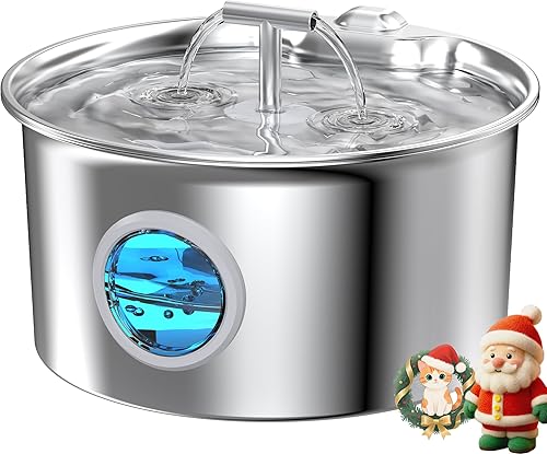 Fuente de agua para gatos de acero inoxidable fuente para gatos de 2,6 L para beber - Fuente de agua para mascotas para gatos en interiores - Tazón