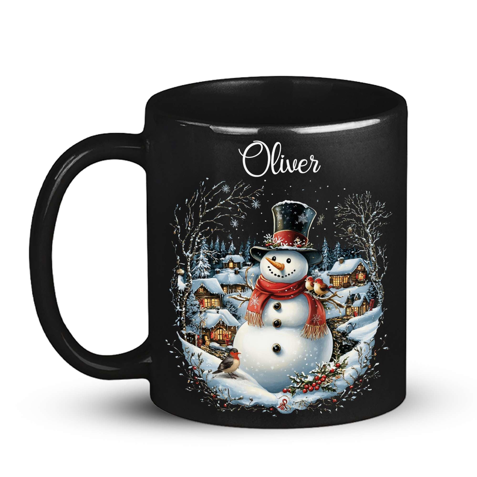 LASNECK Novelty Snowman Mug, Personalized Christmas Village Scene, 11oz Ceramic Mug