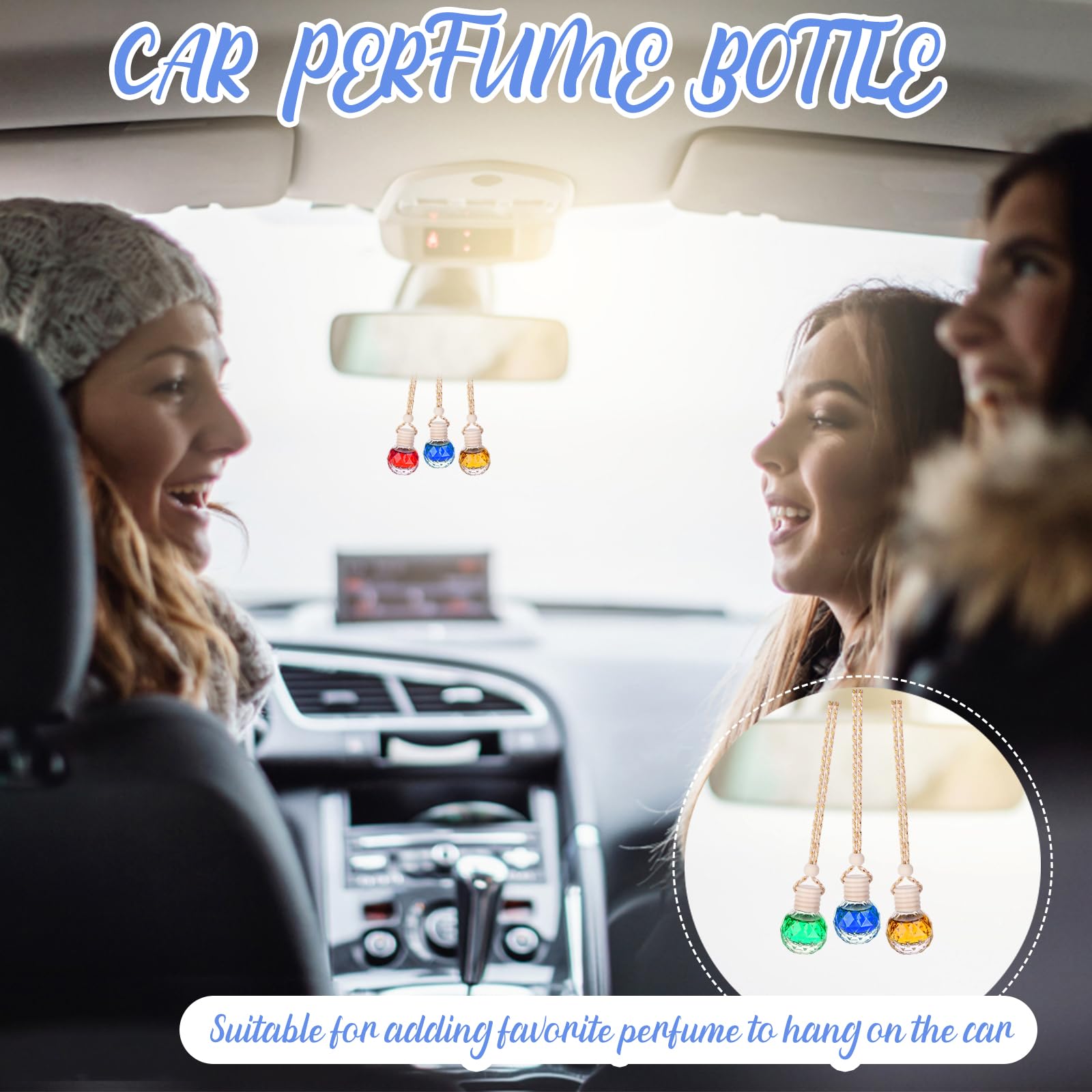 60 Stück Auto-Lufterfrischer zum Aufhängen, leere Glas-Parfüm-Flaschen, Lufterfrischer, Diffusor-Flasche, Anhänger für ätherische Öle, Duft, Aromatherapie, Ornament, Dekoration (runder Diamant)