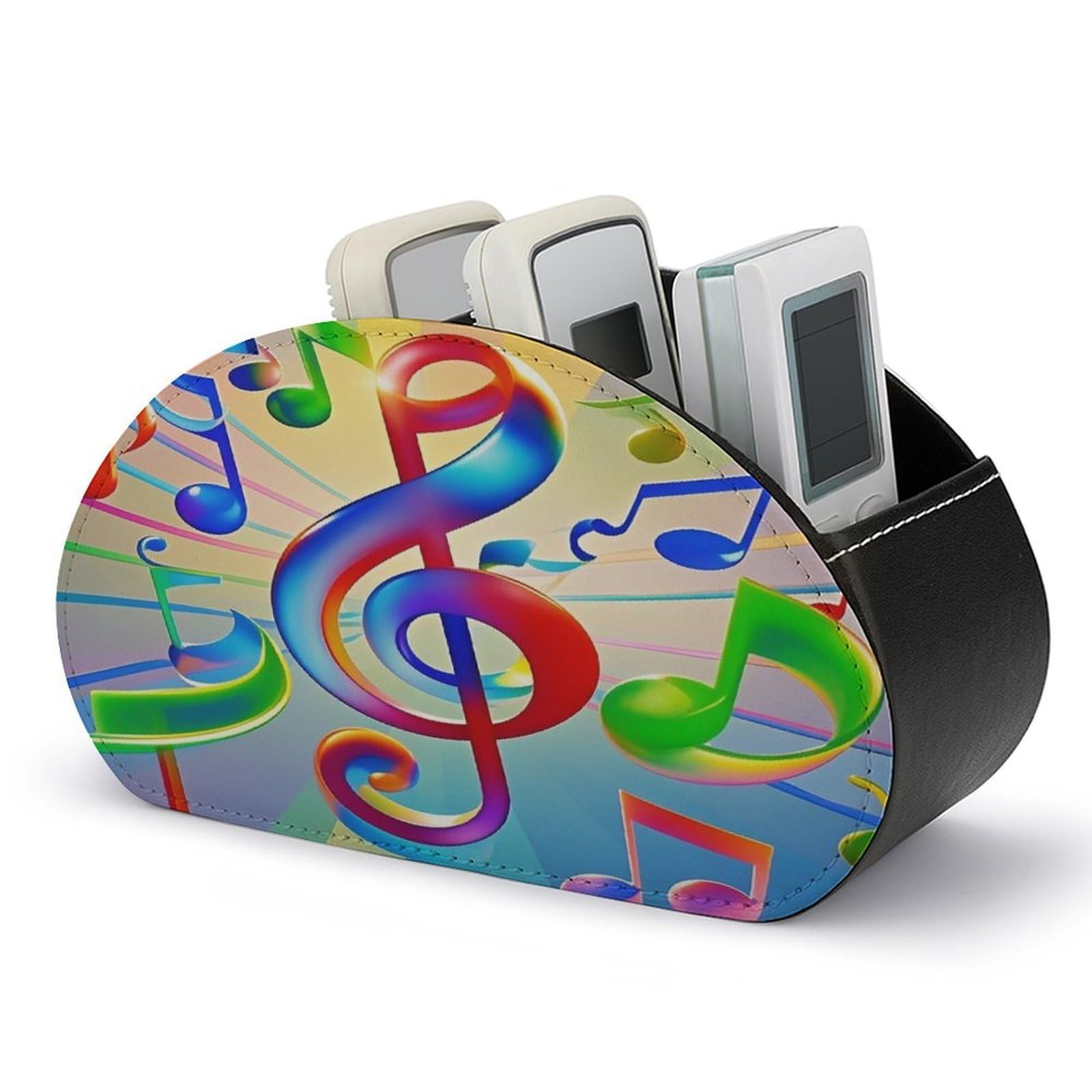 FekiLoot Leather Remote Control Holder with 5 Compartments Colorful Music Remote Caddy Desktop Organizer Store TV Remote Holder Remote Organizer for Bedside Table Office Desk
