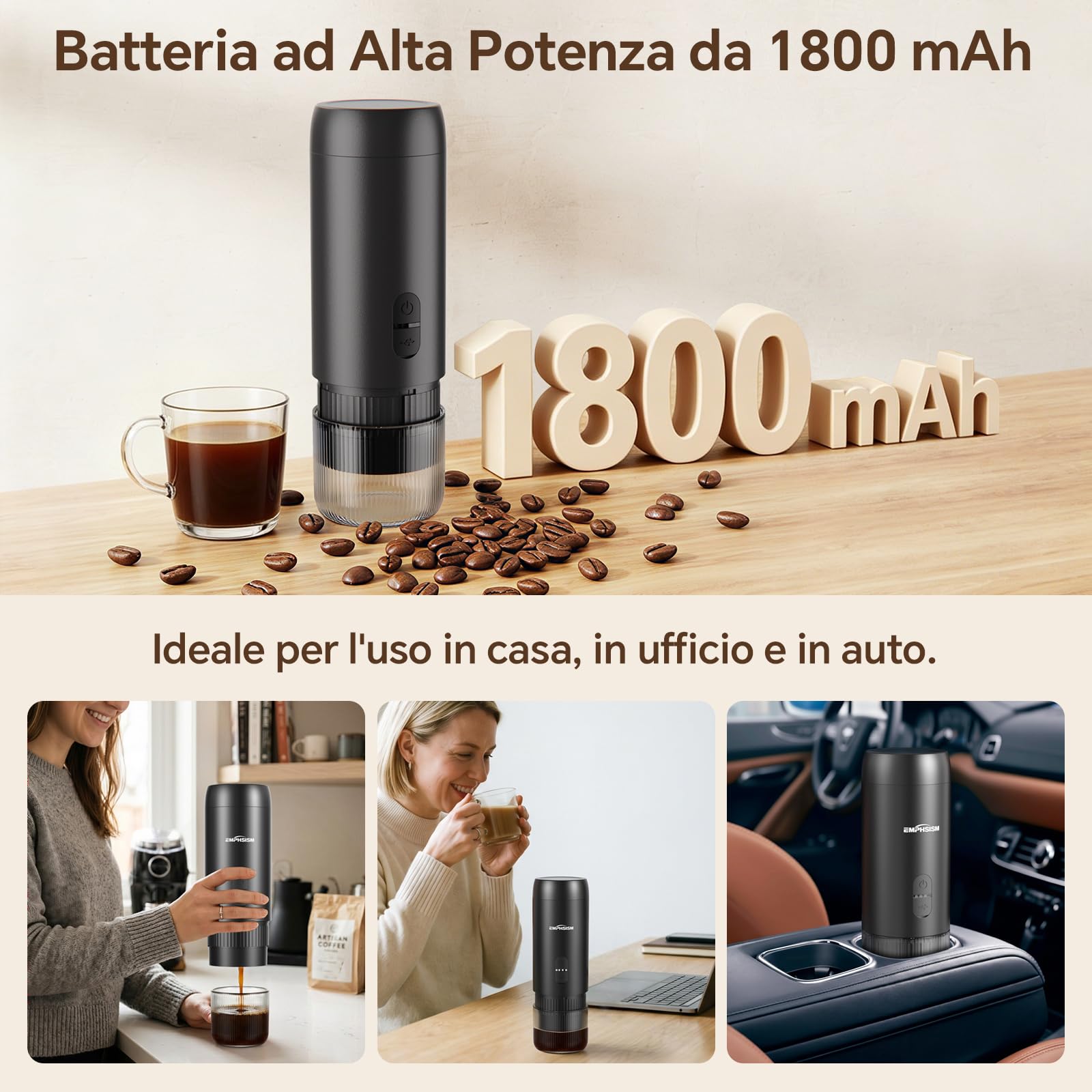 Mini macchina da caffè espresso portatile per capsule e caffè macinato – Mini macchina da caffè con batteria per viaggio, campeggio, ufficio, camper, macchina da espresso 20 bar da portare con sé con