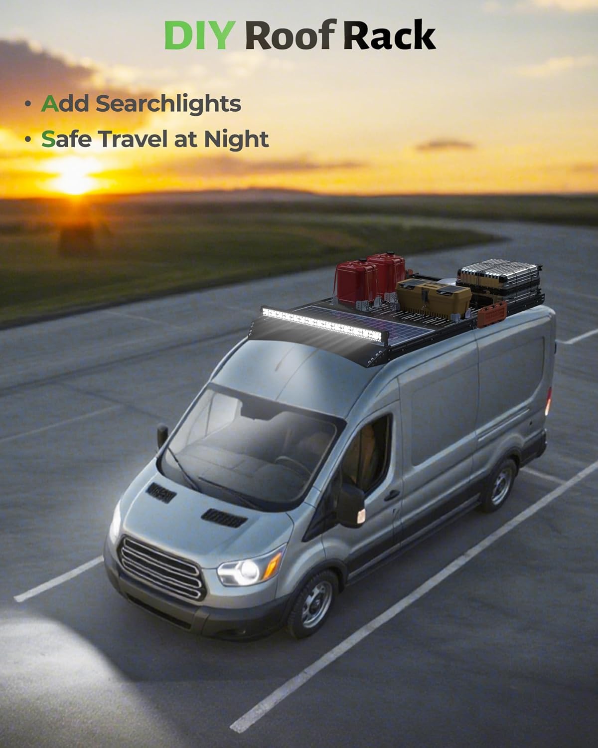 StarONE Adjustable Camper Van Roof Rack with T-Slot System Fit for Ford Transit 148" WB (Low/Medium/High Roof) | Multi-Functional Roof Rack for Kayaks, Side Tents, Surfboards & Solar Panel