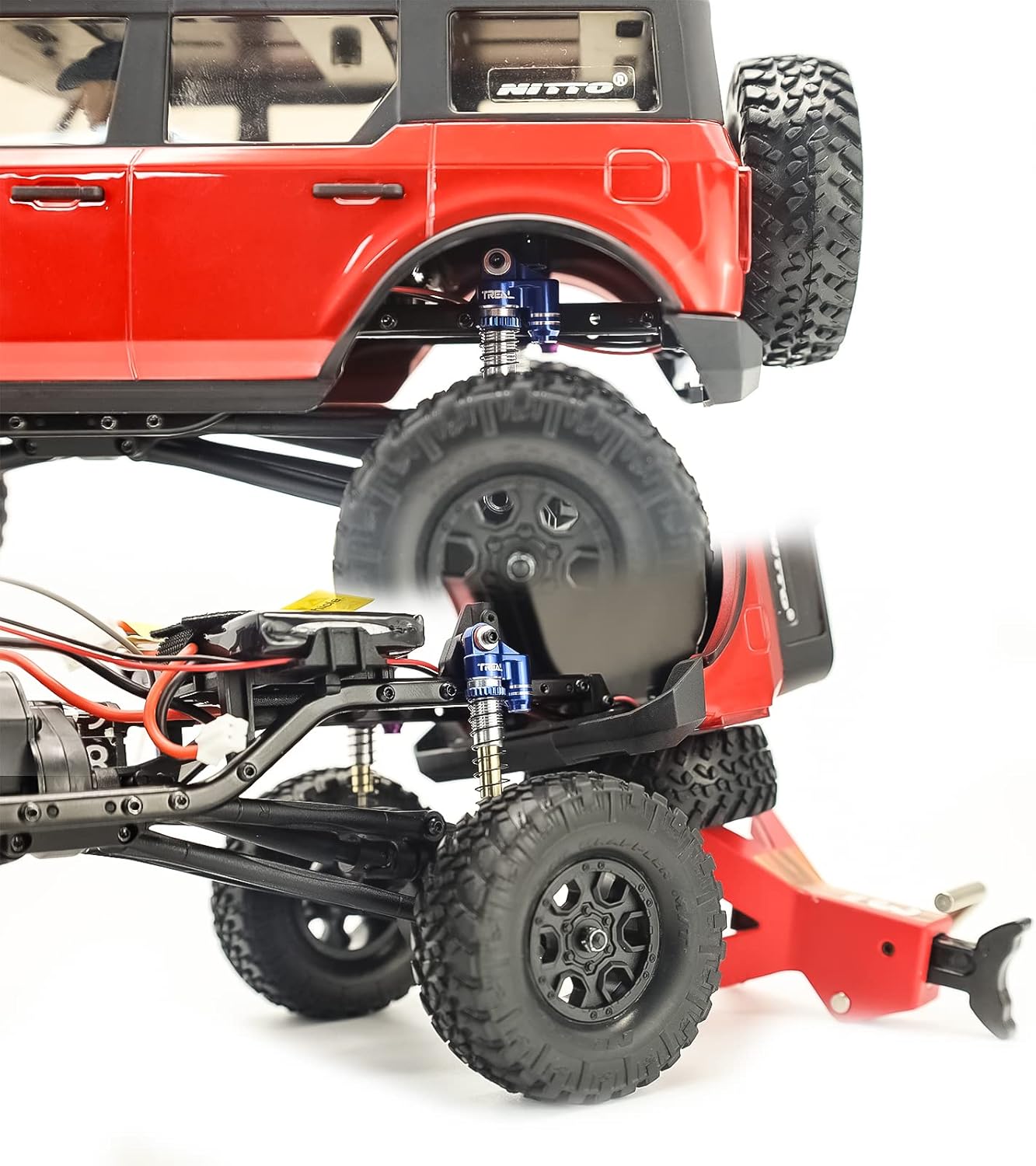 TREAL SCX24 Shocks 43mm Tele Shock Absorber Vibration Damper (4) for 1/24 RC Crawler Car Axial SCX24 Bronco Gladiator C10 Deadbolt Upgrades Parts Accessories (Blue)