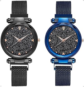 SELLORIA Analogue Black-Blue Casual Black Dial Combo of Magnet Watch - Pair of 2 - for Girls & Women