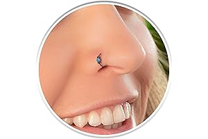 Thin Black Nose Ring Hoop with Blue Opal