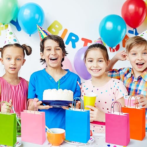 Miniatura 6 de 28 bolsas de regalo con asas, 7 colores medianos de papel kraft para fiesta, bolsas de regalo de arcoíris coloridas para cumpleaños, bodas, Navidad,