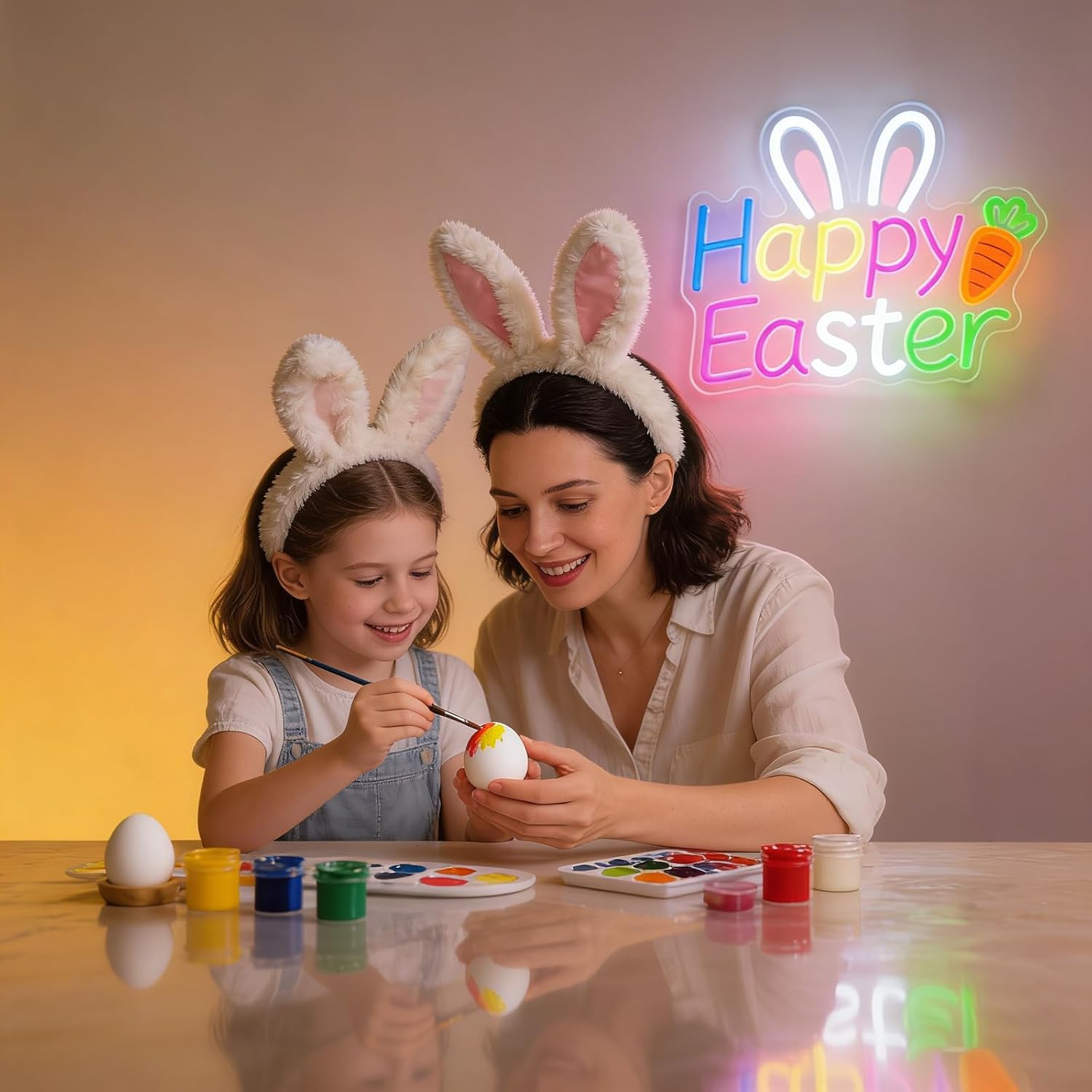 Happy Easter Neon Sign, Easter Bunny LED Neon Light for Wall & Window Decor, USB Powered, Adjustable Brightness, Easter Lights for Party & Home Decoration