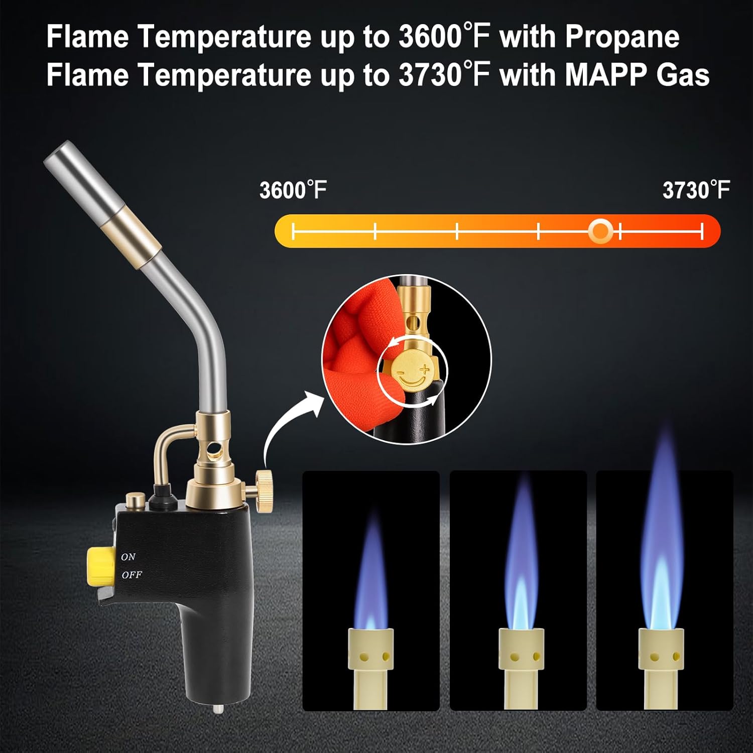 Wadoy Propane Torch Head Kit with 3 Nozzles, High Intensity Trigger-Start Soldering Torch Compatible with Bernzomaticc MAPP Propane for Soldering, Brazing, Welding, Map Gas Torch Head TS8000