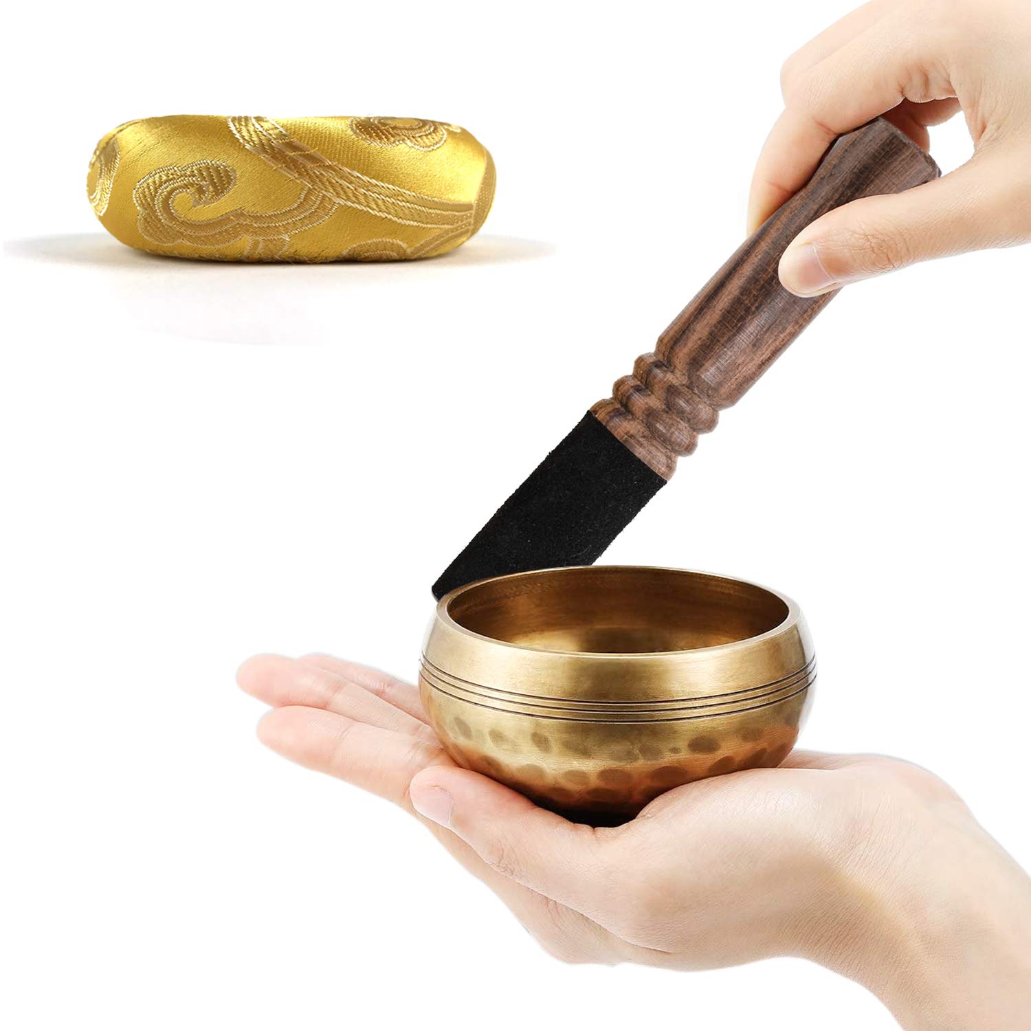 Tibetan Singing Bowl Set, Meditation Sound Bowl, Helpful for Heart Peace, Prayer and Mindfulness, Suitable for Yoga and Solitude, Spiritual Gifts for Women, 3.15 inch Relaxation Copper Bowls