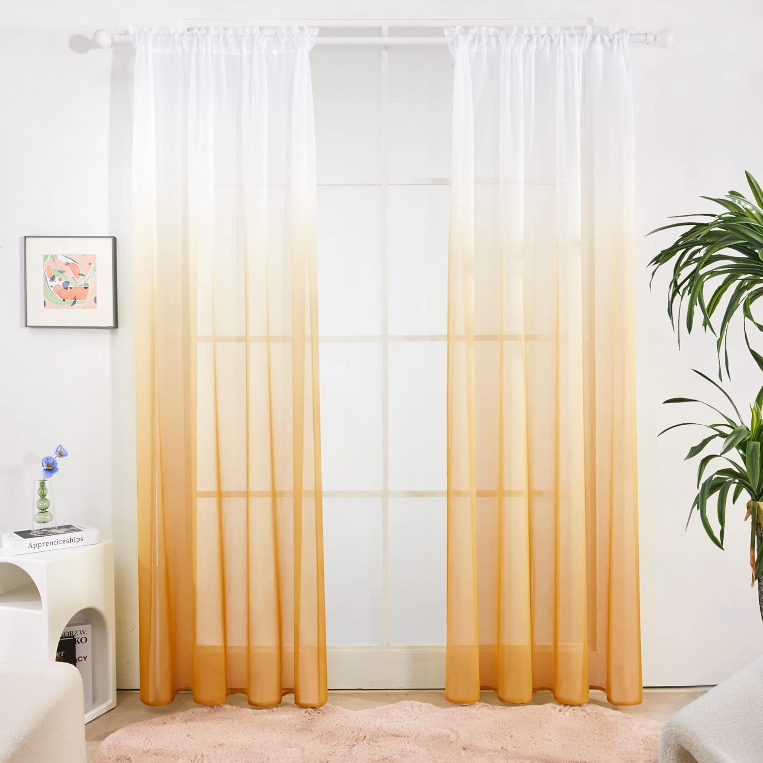 Deconovo Ombre Semi Sheer Curtains Faux Linen Orange