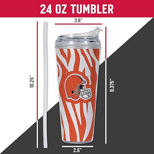 Miniatura 401 de Rico Industries NFL - Vaso de purpurina acrílica de 24 onzas con tapa con bisagras, vaso de doble pared con licencia oficial y popote Tie Dye
