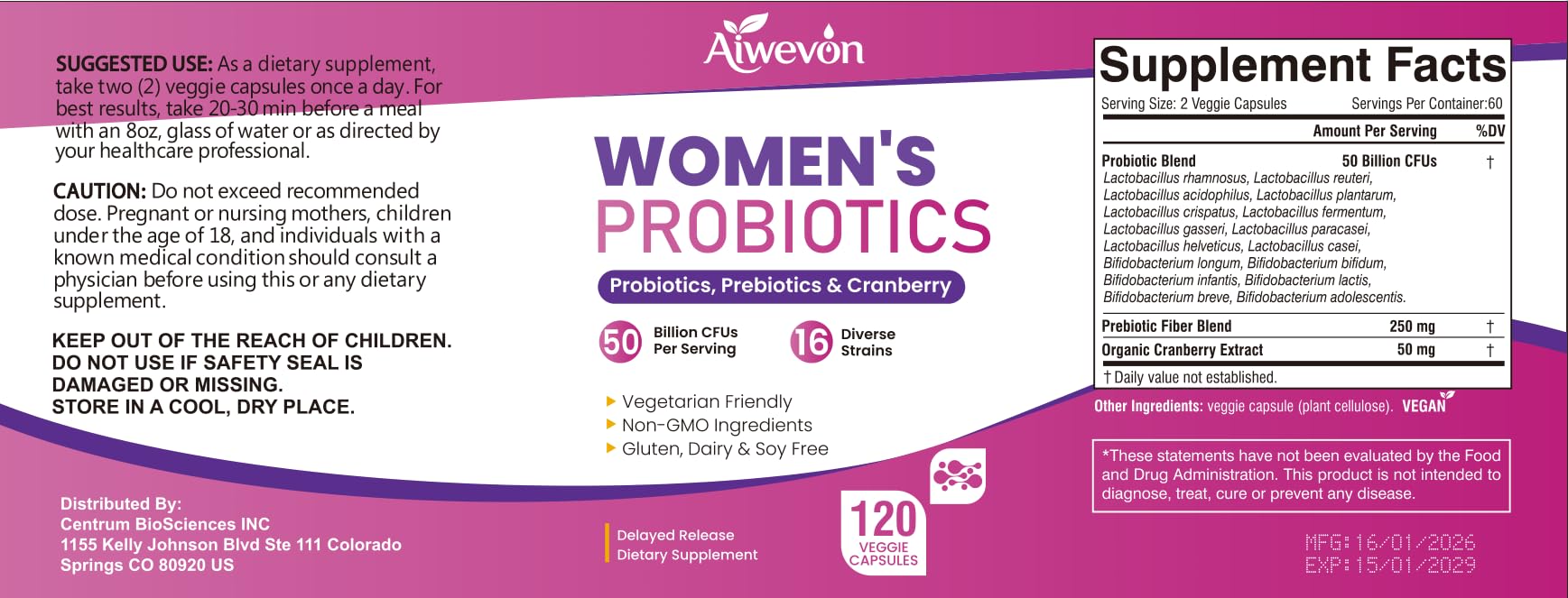 Women Probiotics 50 Billion CFU: Probiotics for Women with Prebiotics & Cranberry, 16 Strain Probiotic Supplement for Digestive Gut Health, Vaginal & Urinary Tract Support Vegan Probiotic 120 Capsules — Amazon image 8