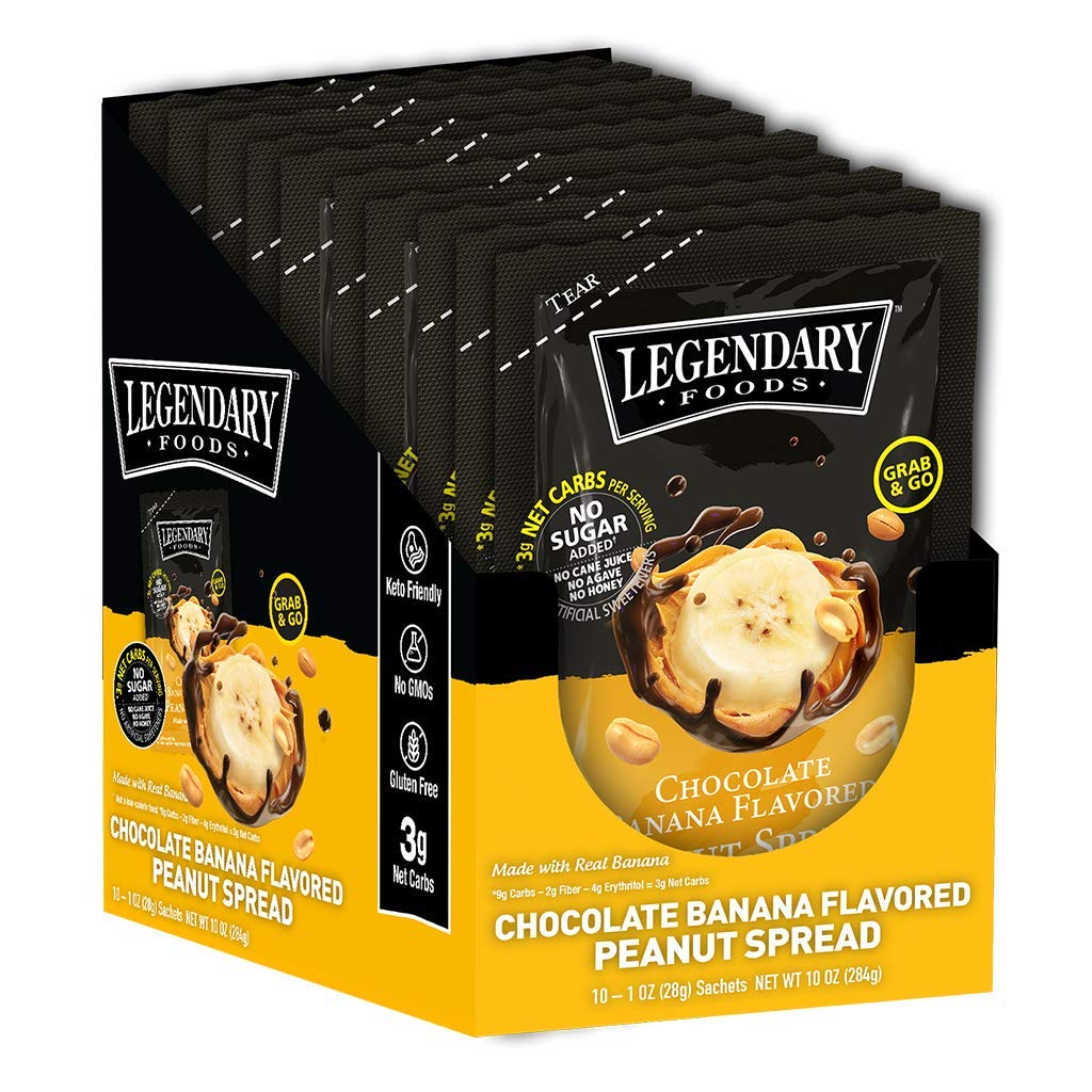 Legendary Foods Peanut Butter Squeeze Packets | Keto Fat Bombs, Low Carb, No Sugar Added, Vegan | Chocolate Banana (1oz, Pack of 10)