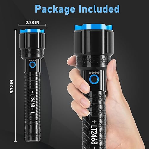 Miniatura 6 de Linterna LED recargable de alto lúmenes, potentes 900000 lúmenes, linternas súper brillantes, luz táctica de mano larga con zoom para camping,