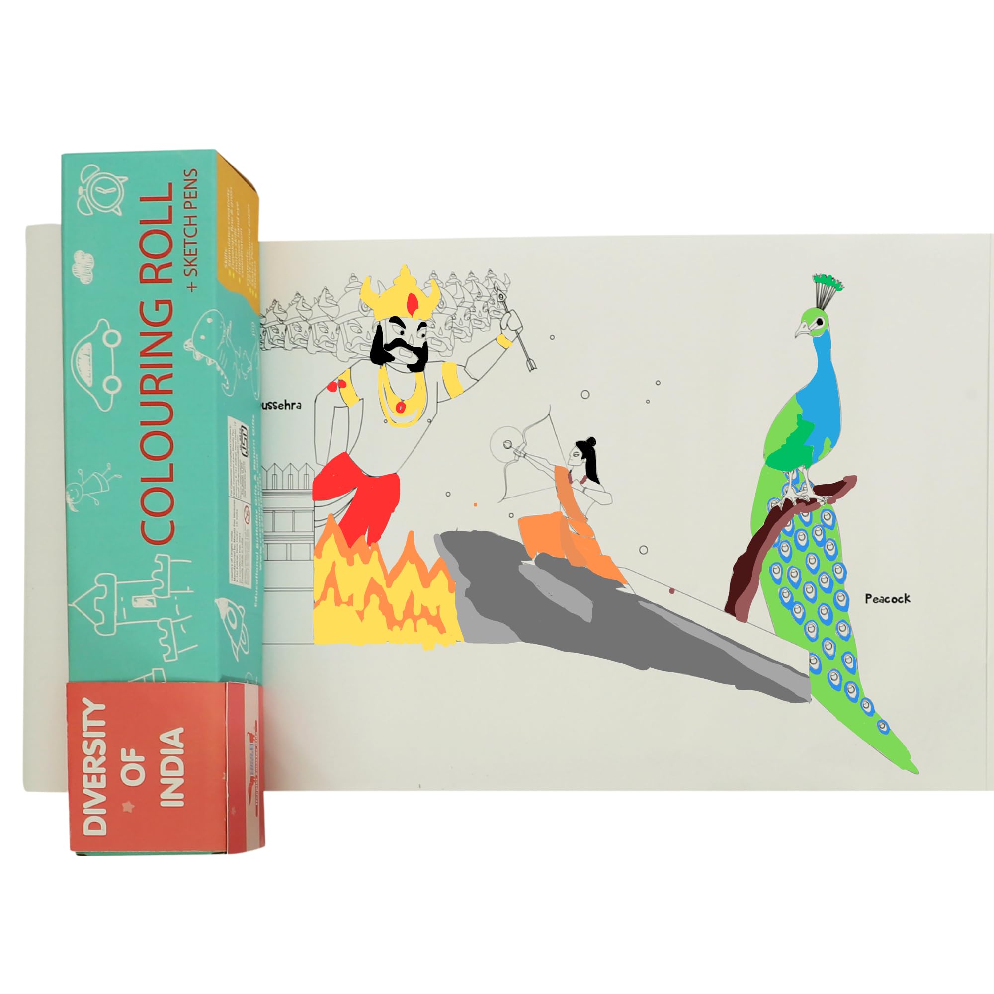 CocoMoco Diversity of India Colouring Roll Sheet for Kids |11 feet Big Size Art and Craft Reusable Drawing Paper Roll Kit for Children | Birthday Return Gift for Boys and Girls