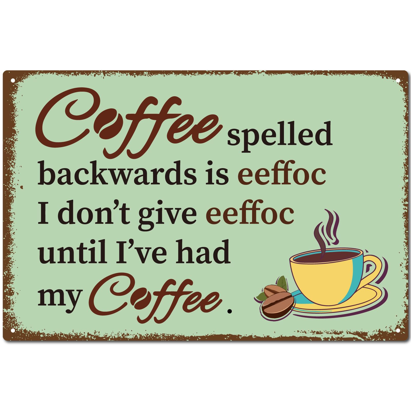Preeklen Tin Sign 083 Coffee Metal Tin Sign Vintage Metal Sign Poster Green Retro Painting Plaque Iron Sign Wall Decoration Art Mural Hanging Sign For Indoor Outdoor Cafe Kitchen Wall Home Bar 6X8 Inch