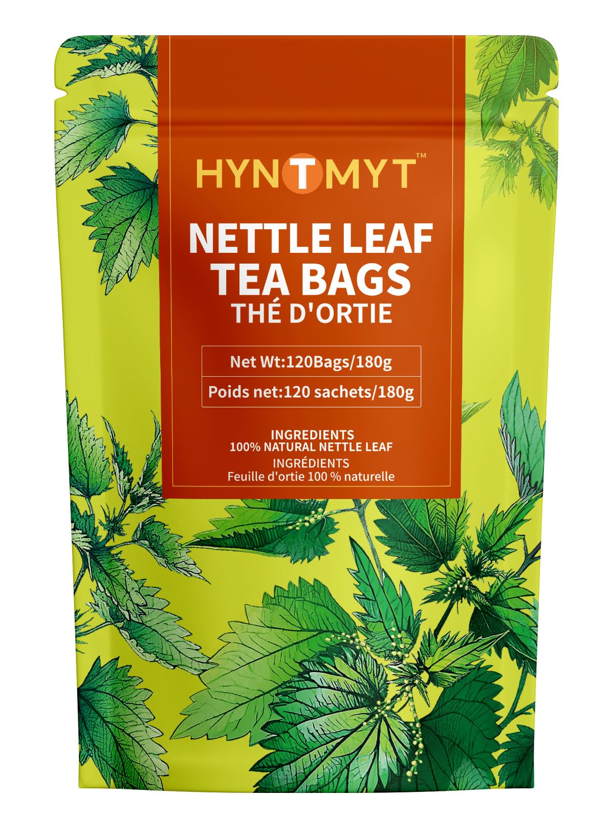HYNTMYT Nettle Leaf Tea Bags, Natural & Pure Stinging Nettle Leaf Tea, Earthy & Fresh Flavor, Caffeine Free, 120 Count