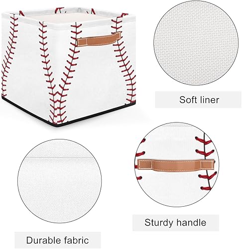 Miniatura 3 de Cesta de almacenamiento cuadrada de béisbol, caja de almacenamiento plegable, cesta de ropa de 13 x 13 pulgadas, cubo grande con mango de piel