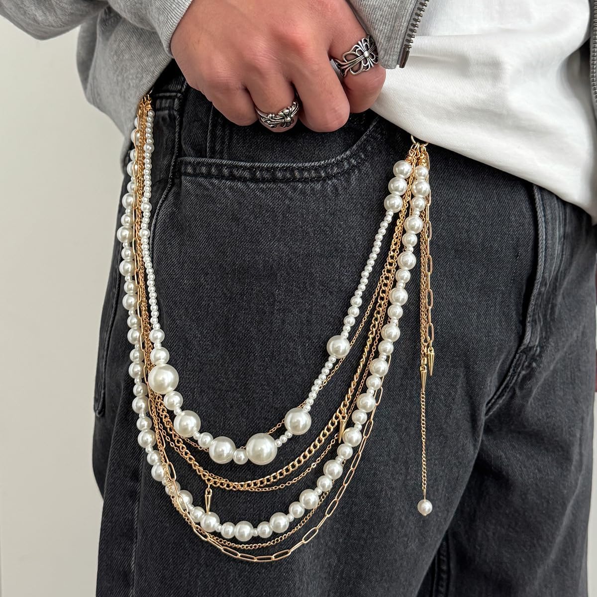 Layered Pants Chains Jeans Decor Clothing Accessories Unique Wallet Keychains Waist Belt Chain (Pearl7Chains)