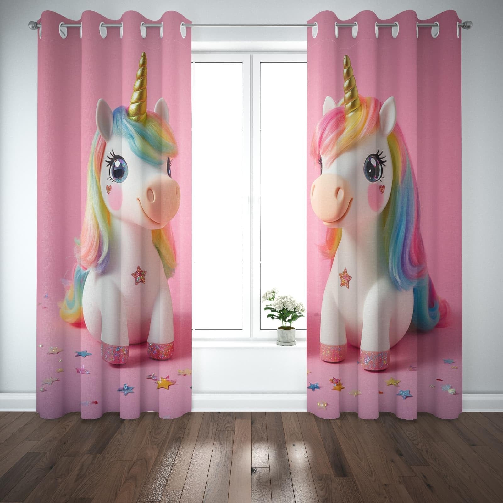 Générique Rideau Occultant Thermiques 140L X 225H cm Lot de 2 Motif Licorne Dessin Animé Rideaux Anti UV à Oeillets Anti Froid Draperies Chaleur Rose pour Chambre Salon Maison,Decoration Curtains