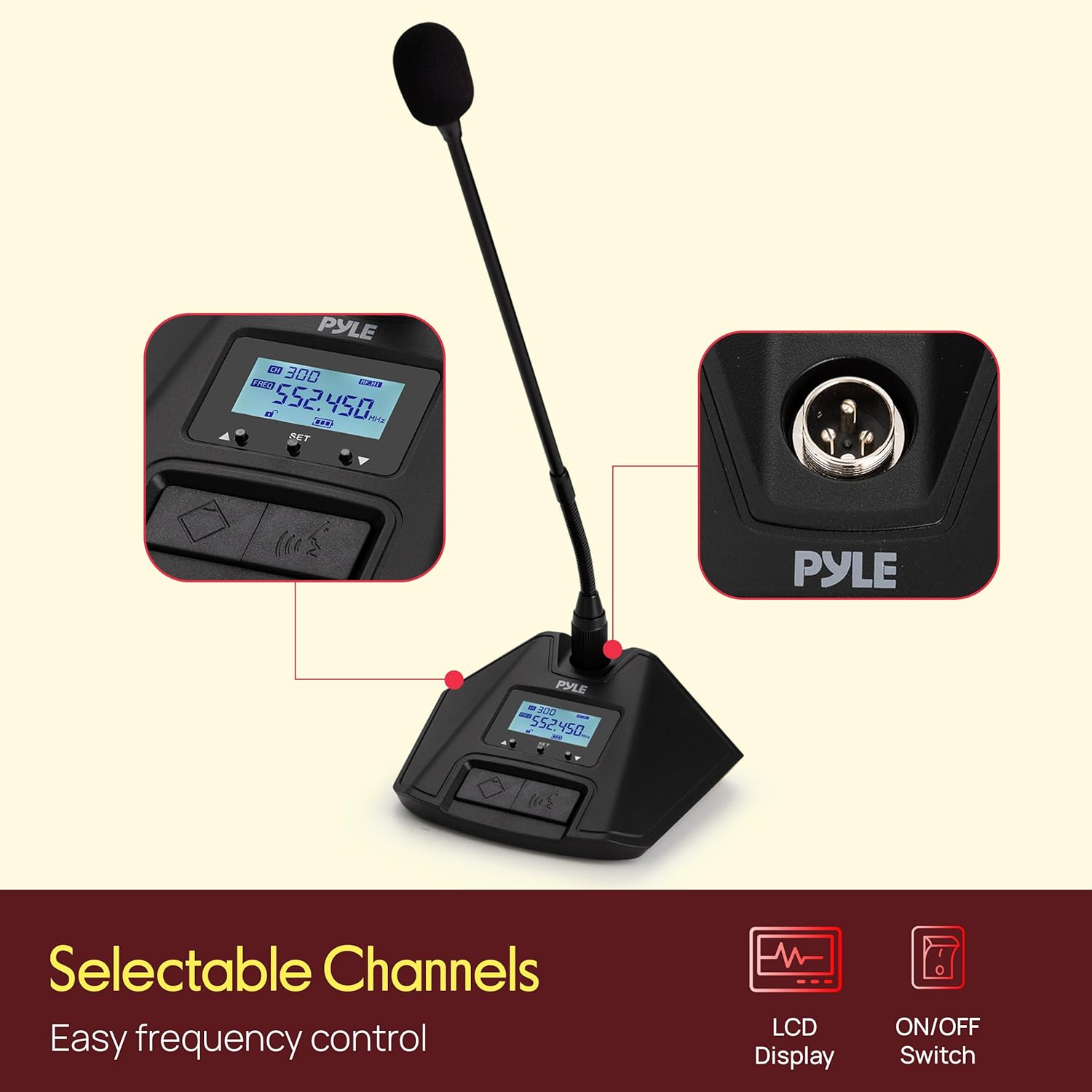 Pyle Wireless Microphone System with 8-Channel Mic Receiver | Includes 8 UHF Desktop Conference Mics | Plug-and-Play Setup with 300 ft Audio Range | Rack Mount Compatible & Selectable Frequencies