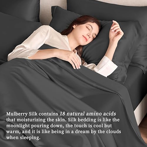 Miniatura 7 de THXSILK Juego de sábanas de seda de 4 piezas, sábanas de seda de morera 100% natural de grado superior 6A+, juegos de ropa de cama de lujo, ultra