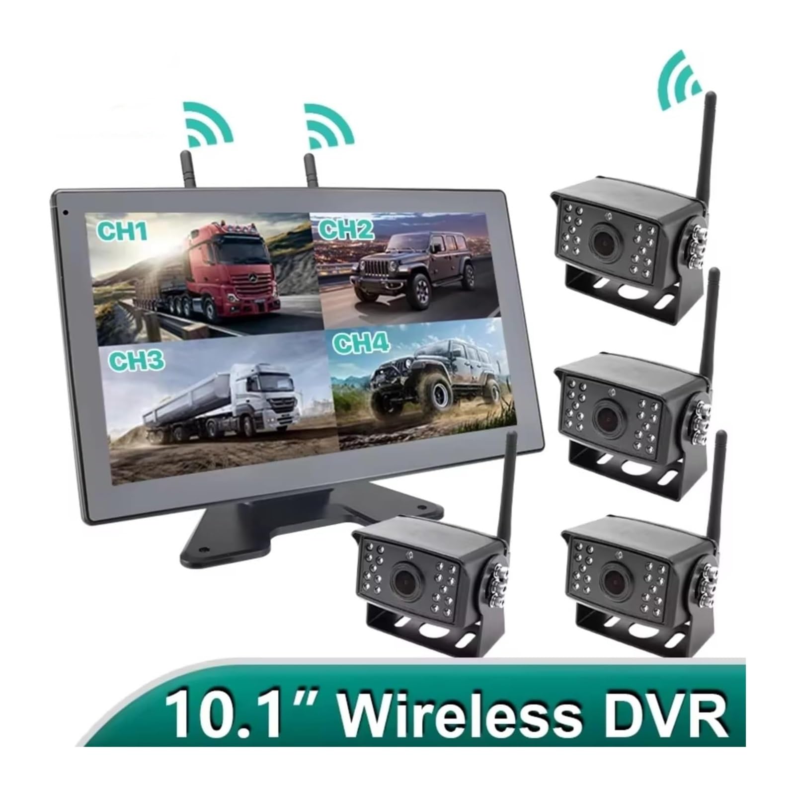 Cámara Visión Trasera Monitor DVR Inalámbrico Digital AHD 10 Pulgadas Pantalla Táctil Punto Ciego 4 Canales Cámara de Respaldo(Add 1 Camera,No SD Card)